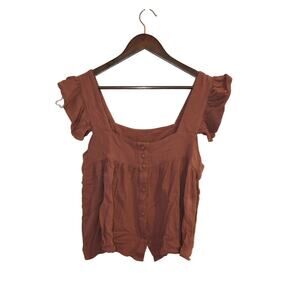 Bohme Mauve Button Down Ruffle Top Size M